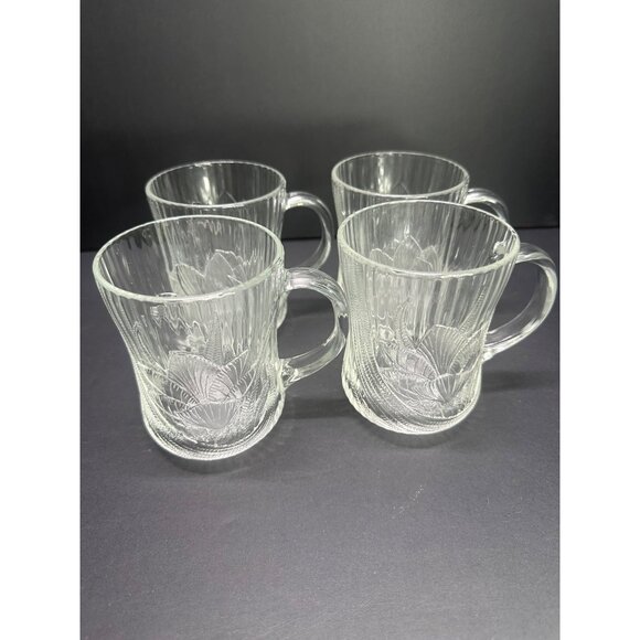 Vtg Arcoroc Coffee Tea Mugs Cups Glass Canterbury Crocus Floral - Set of 4 - Picture 1 of 9